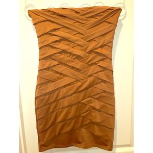 Cognac Brown Strapless Dress